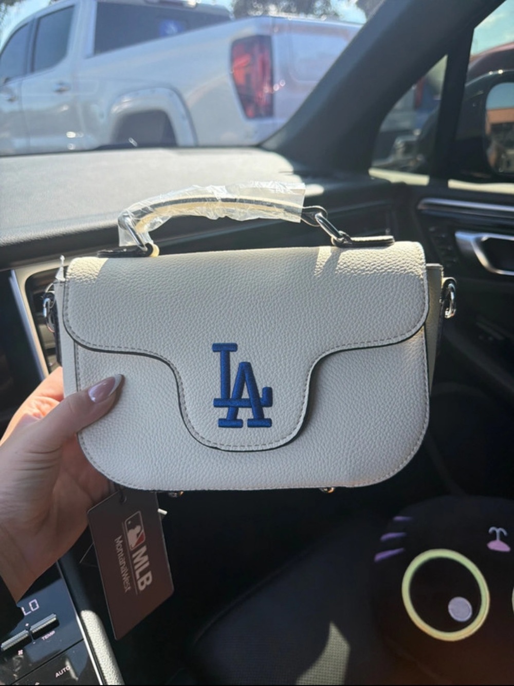 MLB White Mini Top-Handle Bag with Blue LA Logo